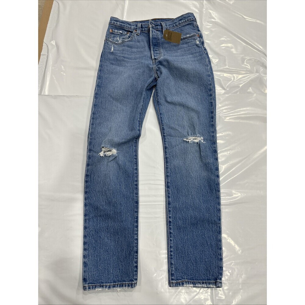 Levi's 501 Jeans Women's W26xL30 Blue Denim Cotton Distressed Button Fly CEB247